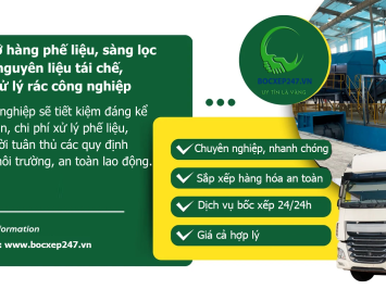 Bốc dỡ hàng phế liệu, sàng lọc nguyên liệu tái chế, xử lý rác công nghiệp